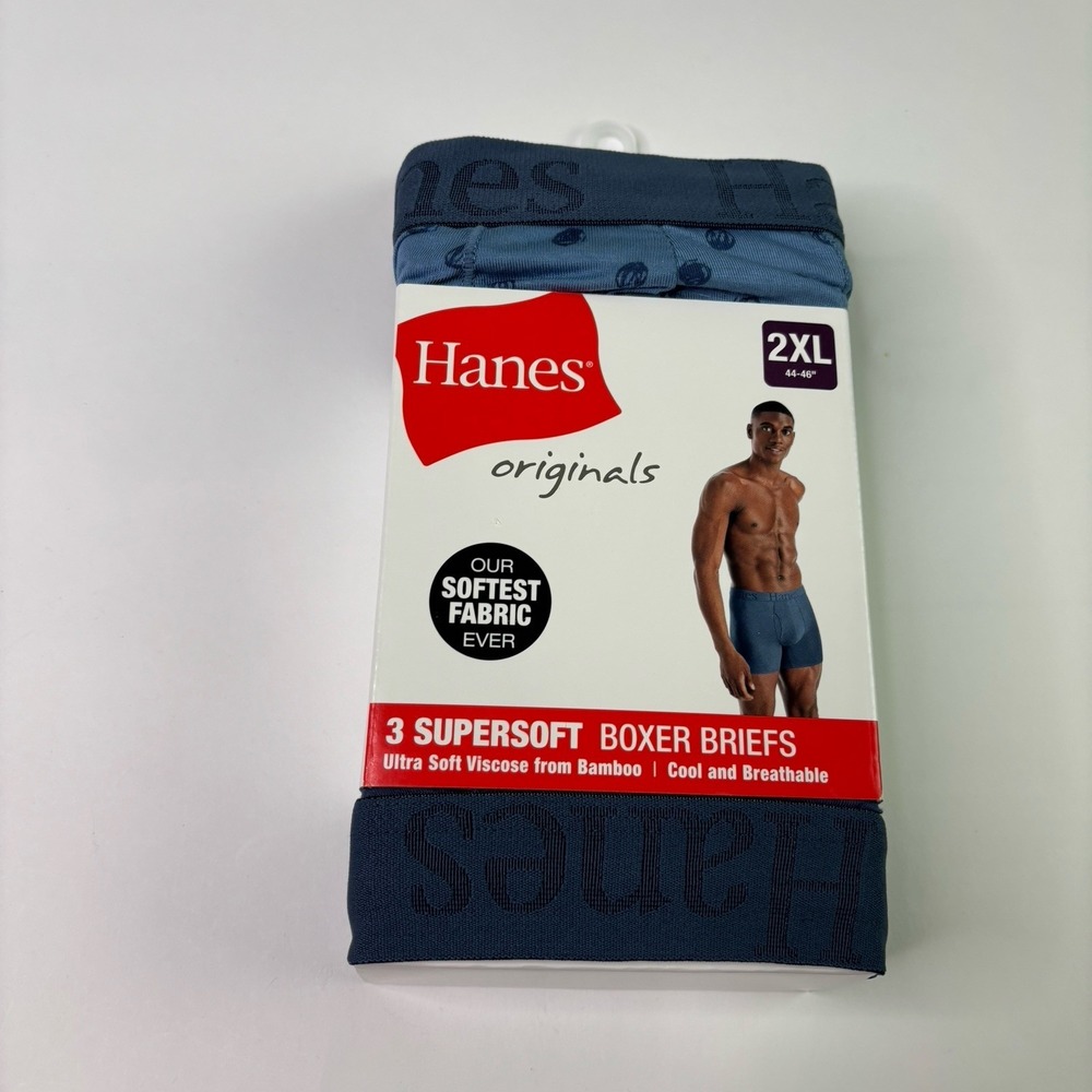 Size 2XL Men's Hanes Originals 3 Pack Tagless SuperSoft Boxer Briefs Lightweight